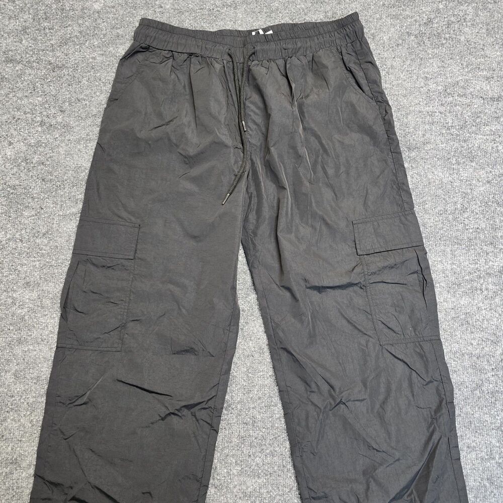 Princess Polly Black Nylon Cargo Pants Straight Leg High Waist Gorpcore Sz 10